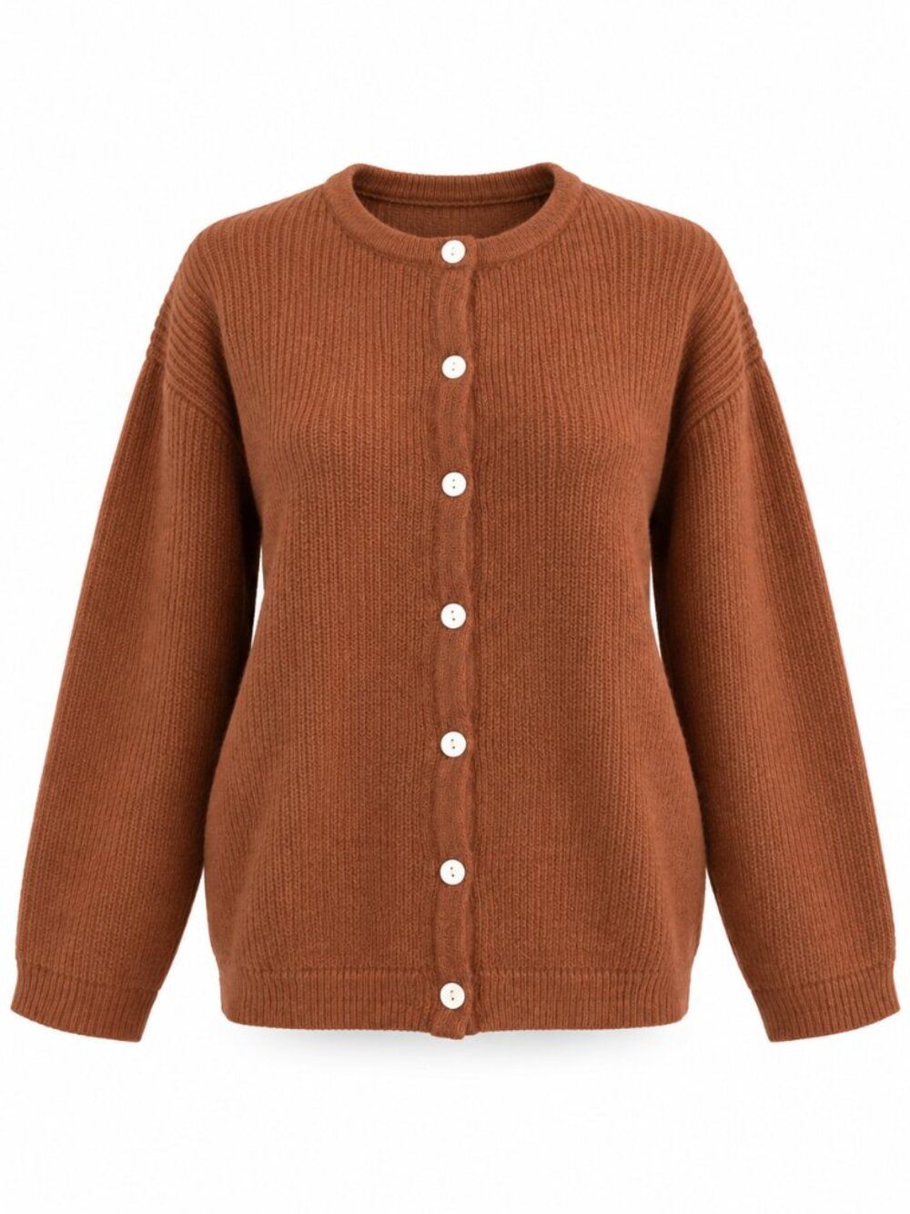 Brick Brown Crew Neck Button Front Cardigan Sweater New S